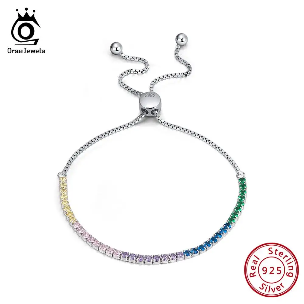 ORSA JEWELS из чистого 925 пробы серебра для девушек, регулируемые браслеты с цветной, с кубическим цирконом, серебряная цепочка для свиданий, ювелирные изделия SB42 - Цвет камня: SB42