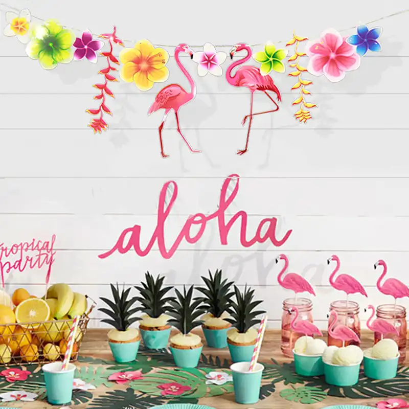 Summer Beach Birthday Party Decor Flamingo Pinele Paper Banner Garland Hawaiian Decorations Photo Prop Favors Summer Beach Birthday Party Decor Flamingo Pinele Paper Banner Garland Hawaiian Decorations Photo Prop Favors