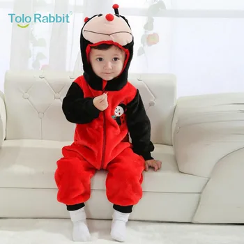 

Long-sleeve Fleece Romper with Tail Cute Spring Warm Infant Baby Romper Cartoon Beetle Jumpsuit Boys Girls Animal Clothes C996