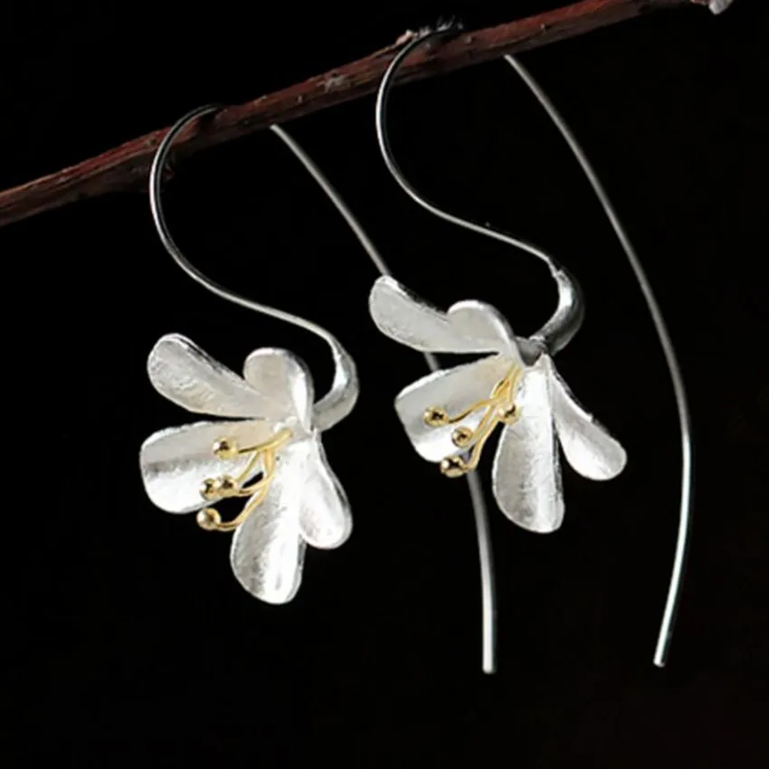 Женские серьги из серебра 925 пробы с цветами|fashion long earrings|long earringslong earings fashion |