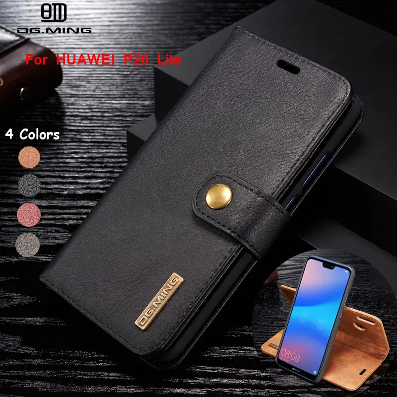 

DG Ming Flip Case Genuine Leather Multi Folded Wallet Cover for Huawei P20 Lite Magnetic Hand Bag Case 2 in 1 Original Coque