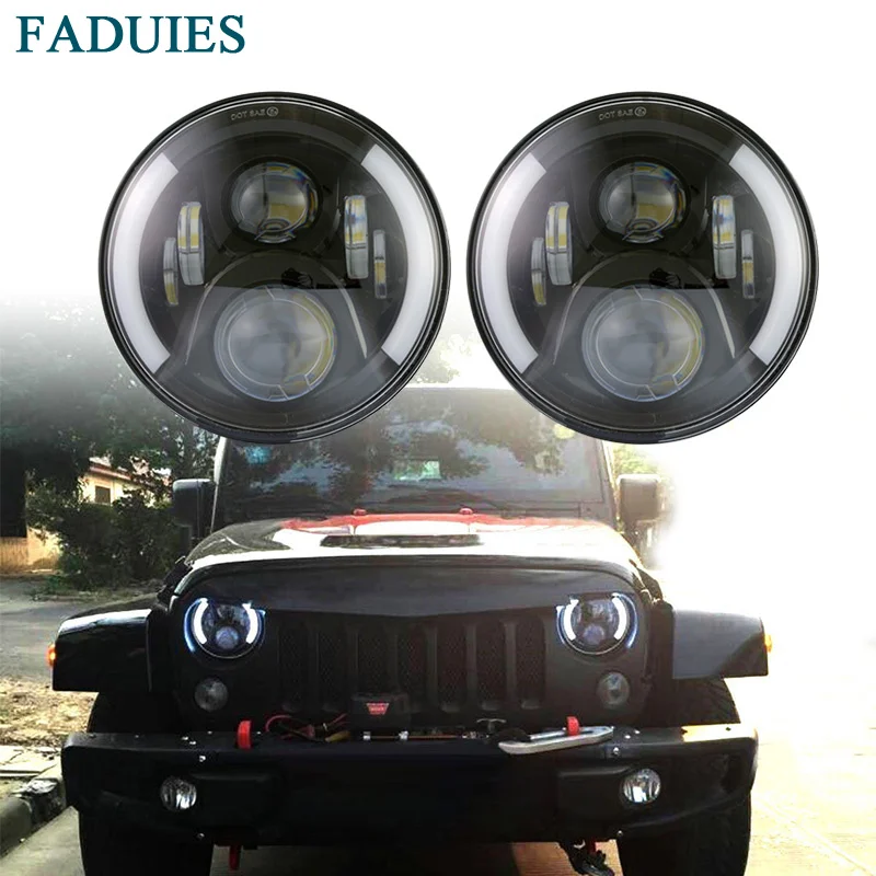 FADUIES 7 Inch Round High/Low Beam With Halo Ring LED Headlight For 97-2017 Jeep Wrangler JKU JK LJ TJ For Lada 4x4 urban Niva FADUIES 7 Inch Round High/Low Beam With Halo Ring LED Headlight For 97-2017 Jeep Wrangler JKU JK LJ TJ For Lada 4x4 urban Niva