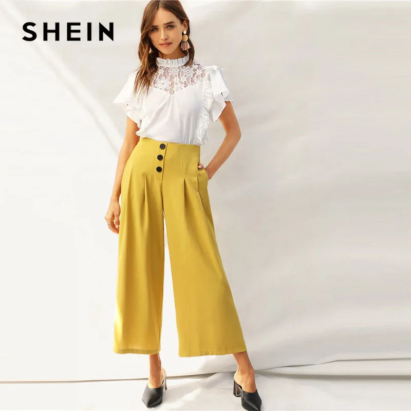 SHEIN Топ С Оборкой И Кружевом Летняя Блузка Кружевной Вставкой Коротким Рукавом| |