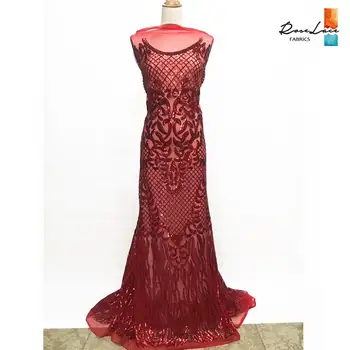

Red Color Sequined Embroidered Net Lace Fabrics Dazzling Design For Guinean Women Evening Party Dresses Sequins Tulle Mesh Laces