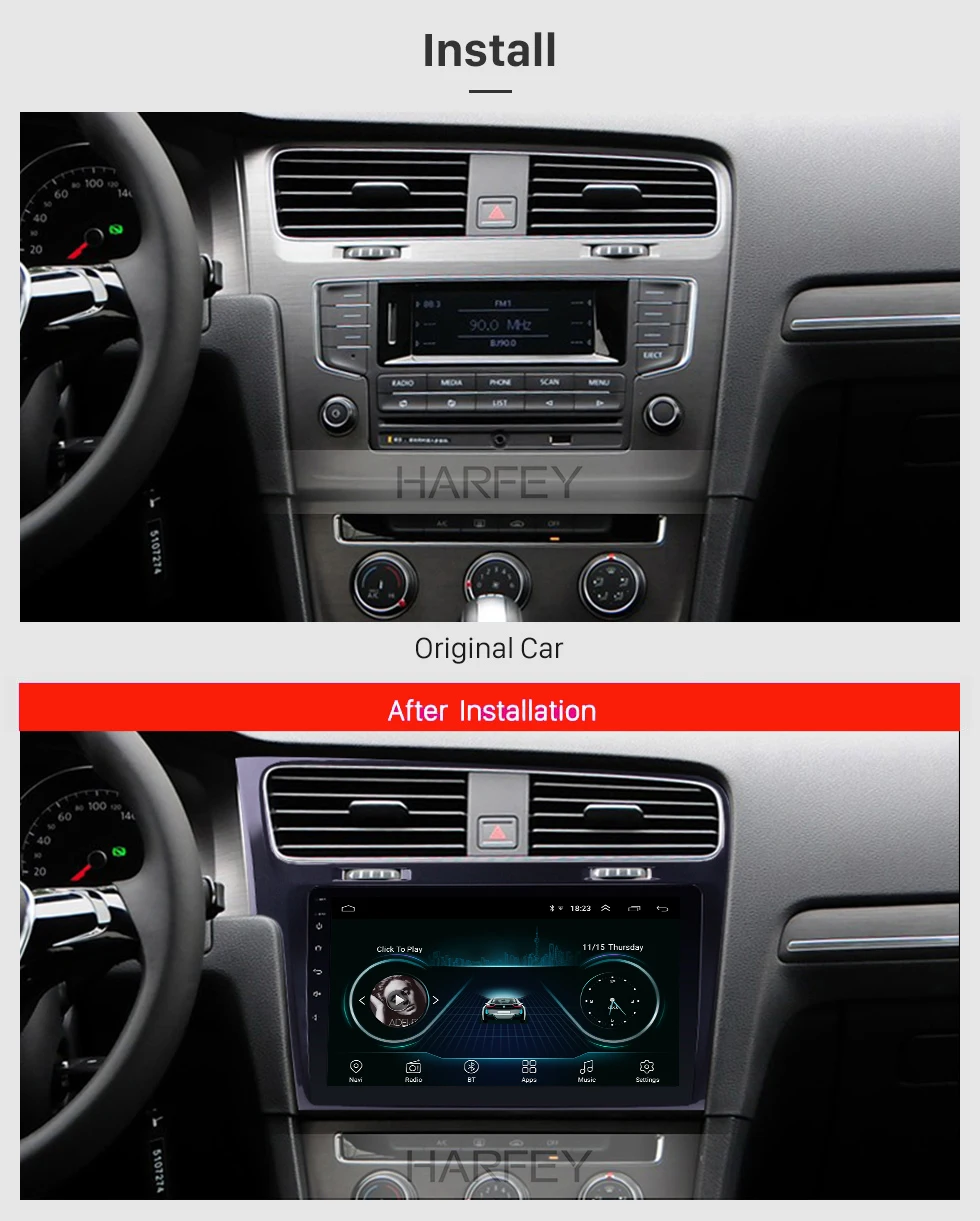 Flash Deal Harfey 10.1 inch 1024*600 Touch Screen Android 8.1 GPS Radio for 2013-2015 VW Volkswagen Golf 7 Car Multimedia Player with Music 2