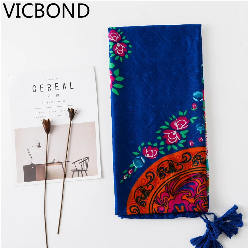 VICBOND 2018 новые модные new атласная Платок женский синий Национальный Ветер штамп