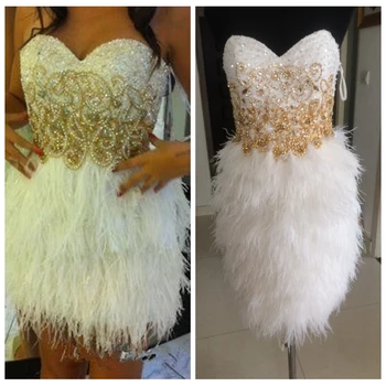 

2019 New Real Photos Cocktail Dresses White Feather Skirt Short Sequined Vestidos De Soiree Custom Homecoming Dress
