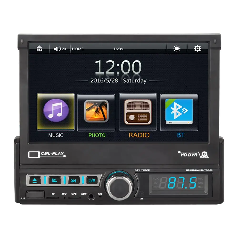 7 дюймов 1Din Мультимедиа SD USB FM AUX MP3 электрический выдвижной экран 1024*600