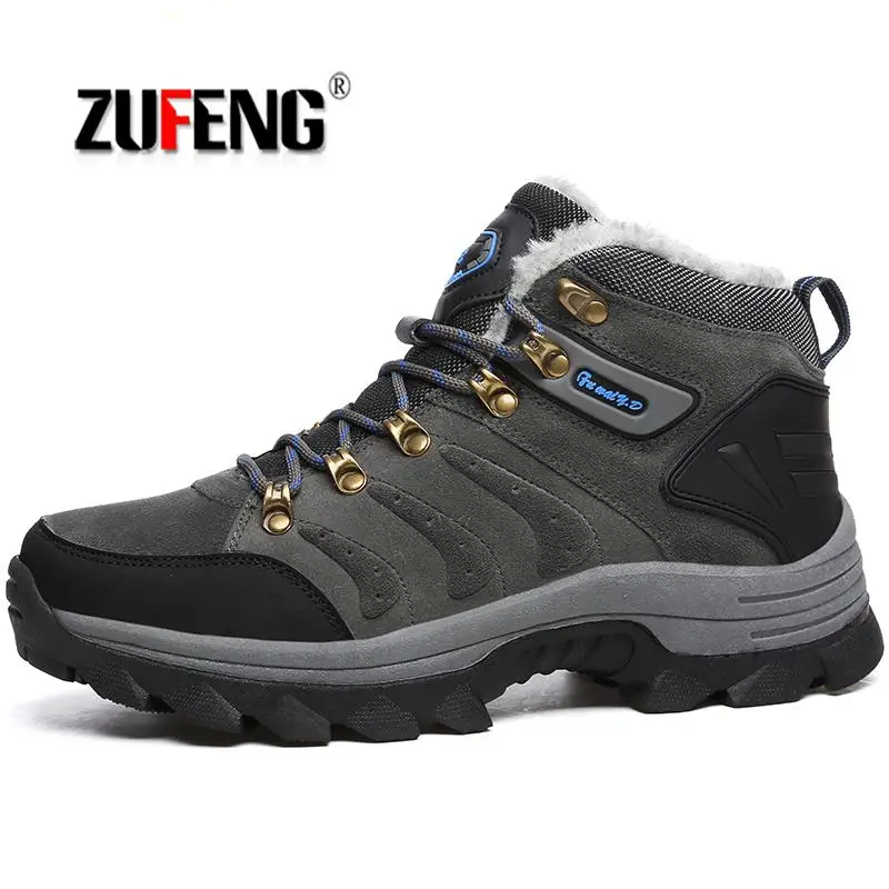 

Fur Hiking Shoes Men Winter Snow Boots Outdoor Women Sneakers Athletic Leather Boots Men Trekking Camping Climbing Shoes Sports