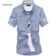 Летний Стиль Мужчины футболки с коротким рукавом высокого качества модная повседневная 98% хлопок Красочные мужские клетчатые тонкая рубашка большие размеры M-5XL