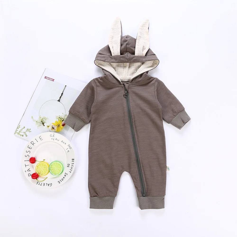 Коллекция 2018 года, милые ромперы с ушками и объемным кроликом для новорожденных, одежда для маленьких девочек и мальчиков комбинезон