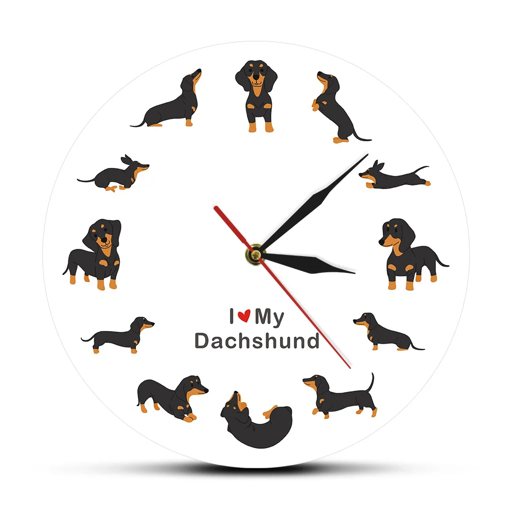Такса собака культовый силуэт Очаровательная собака яркие настенные часы подарок для любителей животных бесшумные декоративные часы домашний декор