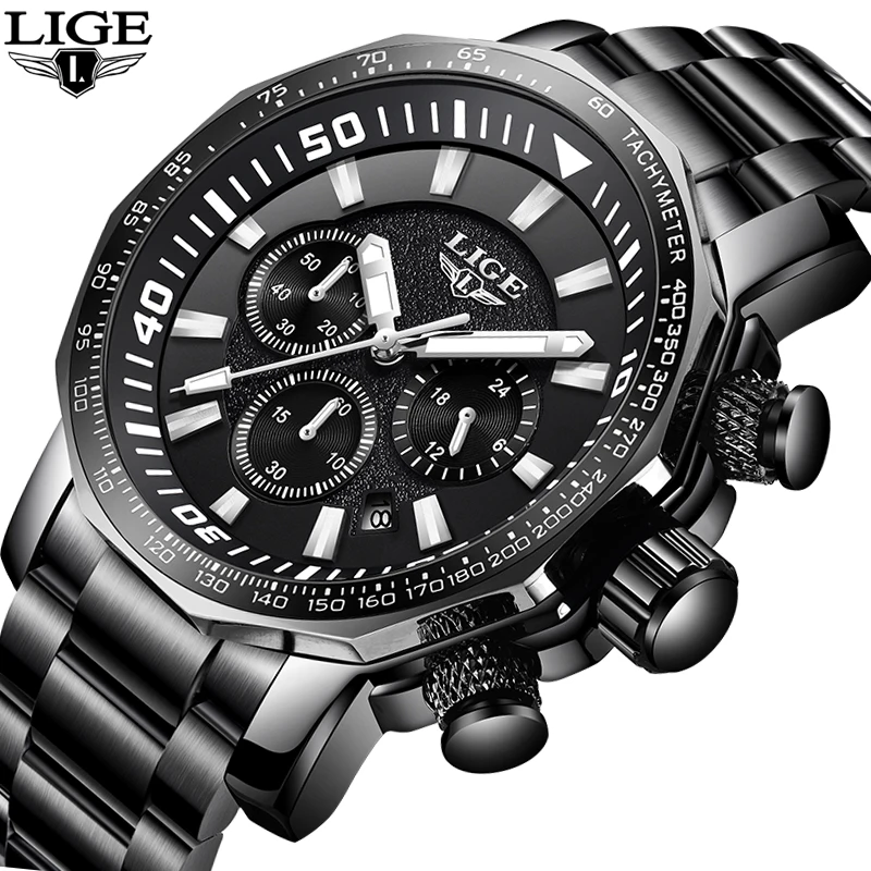 

Winner Men Watch LIGE Military Watch Black Super strong Metallic sense Mens Watch Clock Top Luxury Brand relogio masculino+Box