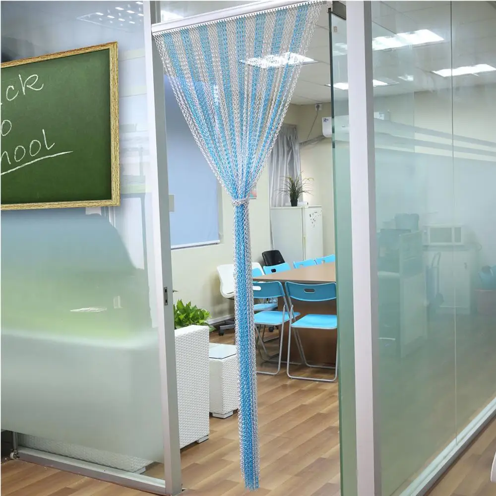 Aluminium Chain Door Window Curtain Metal Screen Fly Insect Blinds Pest Control, Blue and Silver