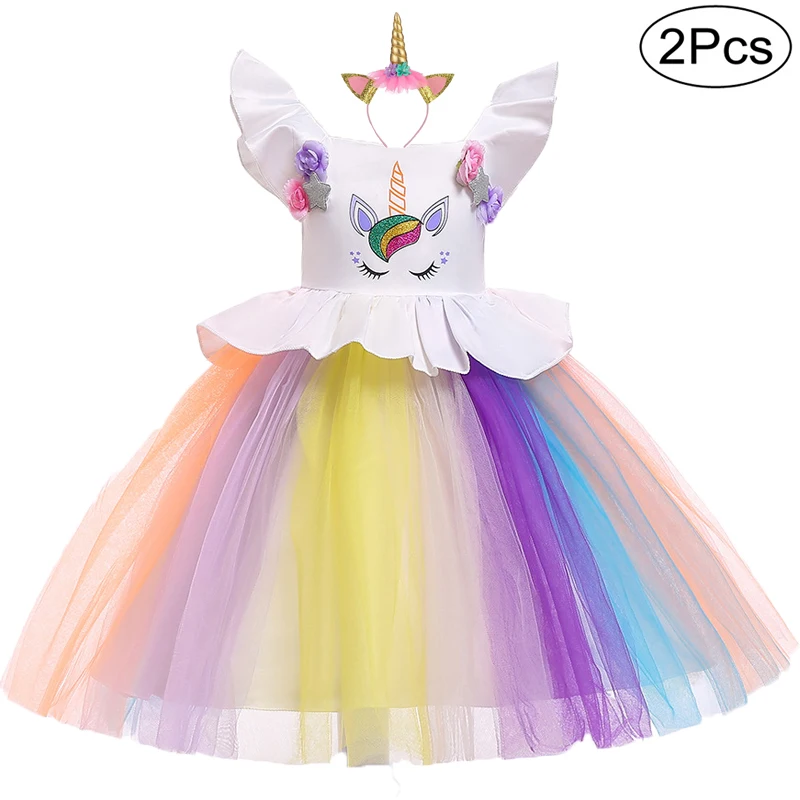 

2019 Easter Girls Dress 2Pcs Kids Dresses For Girls Unicorn Party Dress Toddler Cosplay Princess Dresses 2 3 4 5 6 7 8 9 10 Year