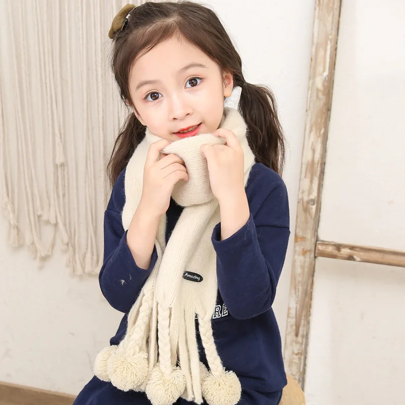 ZMAFOX/зимний шарф, Детский Теплый шейный платок из искусственного кашемира для маленьких мальчиков и девочек, вельветовый помпон-кисточка, шарфы, теплый шейный платок