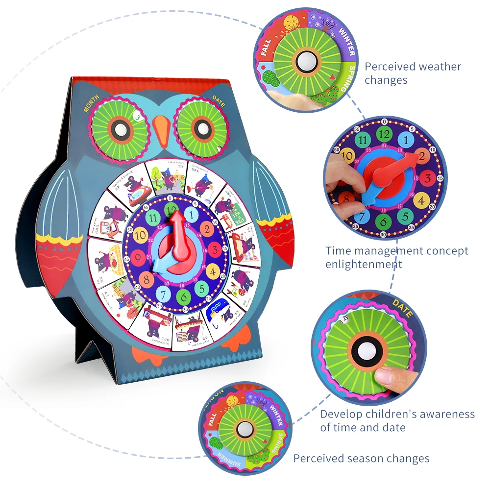 Магнитный Настольный календарь с животными, часы с погодным сезоном, игровая доска с совой для детей, Обучающие Развивающие игрушки