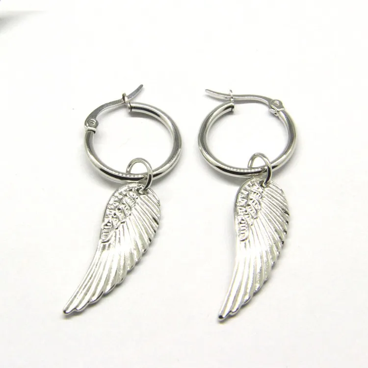 

Angel Wings Stainless Steel Earrings Hoop Silver Gold Rose Gold Feather Charm Earrings for Women 2019 Oorbellen Goud Oorringen