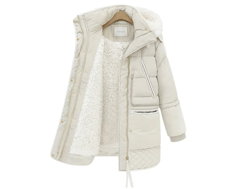 Зимняя куртка большого размера, пальто, утепленная хлопковая одежда с капюшоном, пуховик, сохраняющий тепло, Корейская женская зимняя куртка из овечьей шерсти 867