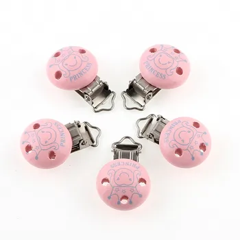 

5pcs Pink Princess Pattern Baby Nipple Funny Pacifier Holder Wooden Baby Pacifier Clips Holders Cute Pacifier Clasps
