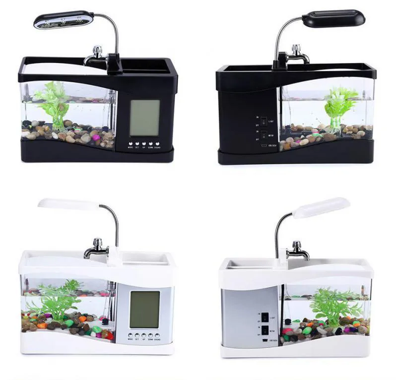 USB мини аквариумный настольный электронный светодиодный аквариумный Аквариум Украшение с водяным насосом светодиодный светильник часы с календарем
