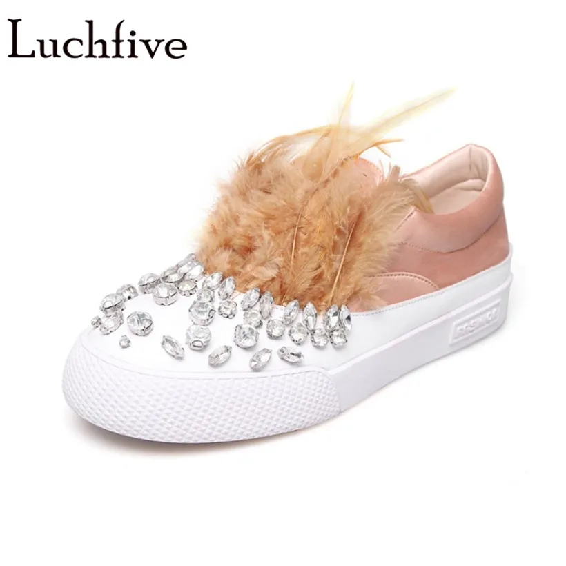 Plat Patckwork Strass Mocassins Soie Satin on De Chaussures Furry Cristal Femme Casual Feather Embelli beige Fourrure red Dames Black Slip hdsQrt