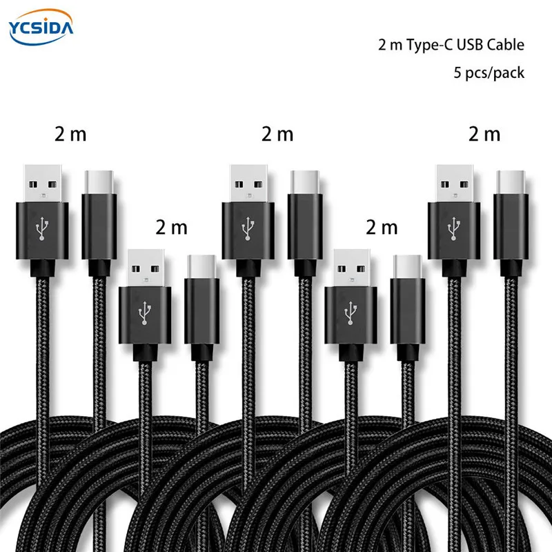 

5V 2.4A USB C nylon data Charger cable For Samsung S10/LG G6/Huawei mate 20/Xiaomi 8/OPPO R17/vivo NEX cable（2m 5pcs/pack)