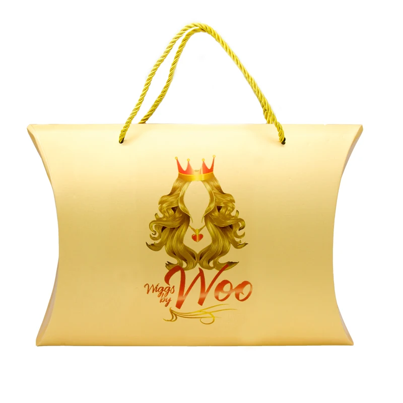 

Custom Printing Logo Hair Bundle Packing Golden Color Box Hair Extensions Packaging Paper Pillow Box