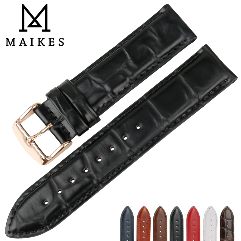 MAIKES Watch Accessories Strap Genuine Calf Leather 18mm 20mm Watch band Crocodile Pattern Watchband DW Bracelets