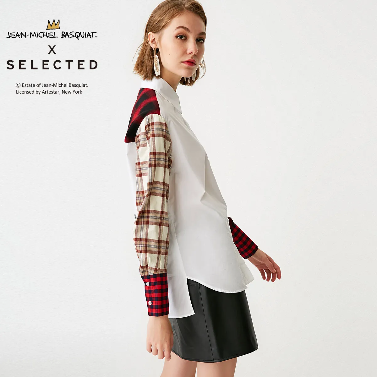 اختيار المرأة 100% القطن منقوشة لصق فضفاضة تناسب طويلة الأكمام قميص L | 418305575