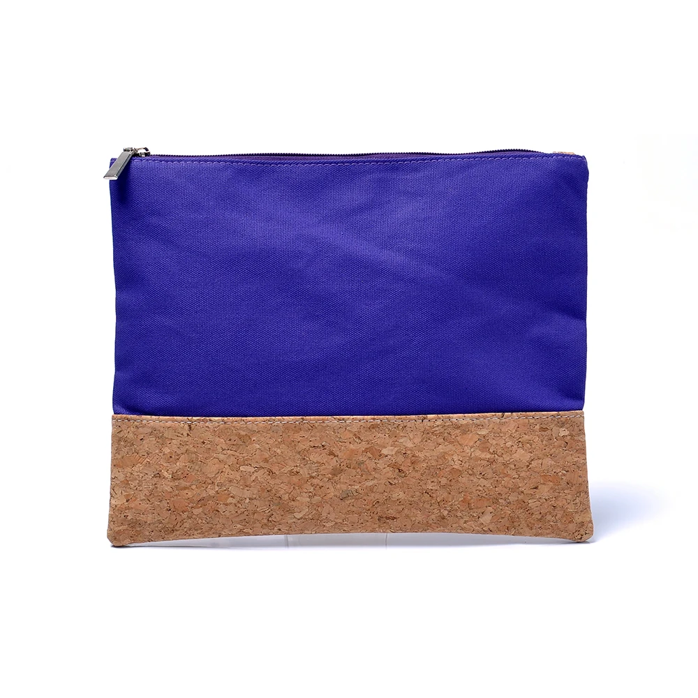 Canvas Cork Flat Cosmetic Bag Wholsesale Blanks Solid Color Makeup Bag