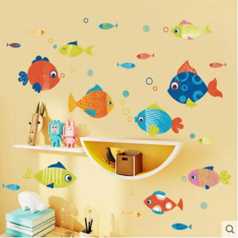 

Lovely children room bedroom wall sticky colorful little fish wall stickers from the bathroom toilet decorates follow sticker