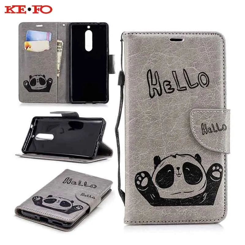 

KEFO Retro PU Leather + Soft Silicone Case For Nokia 1 2 3 5 3D Panda Embossed Wallet Cover For Iphone X 10 5S SE 6 6S 7 8 Plus
