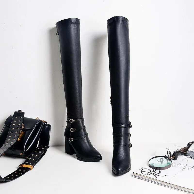 

Winter Shoes Snow boots Short plush Side zipper Knight boots 2019 new Thick heel high heel knee high boots ladies leather boots