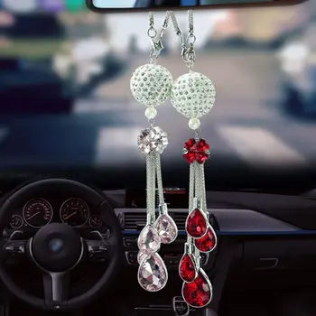 

Newest Luxury Diamond Crystal Ball Rearview Mirror Hanging Interior Decor Car Ornament Automobile Dashboard Accessories Gift