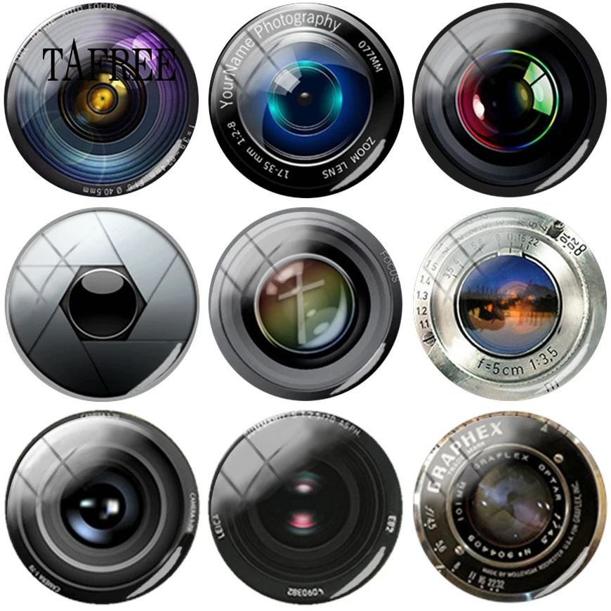 TAFREE Camera Lens Art Photo 25 MM Round Shape Flatback Camo DIY Glass Cabochon Dome Charms For Keychain Necklace
