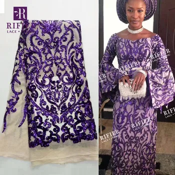 

2018 Special Sequined Tulle Lace !! Purple Sequined African Nigerian High Quality Guipure Wedding Laces French India Material