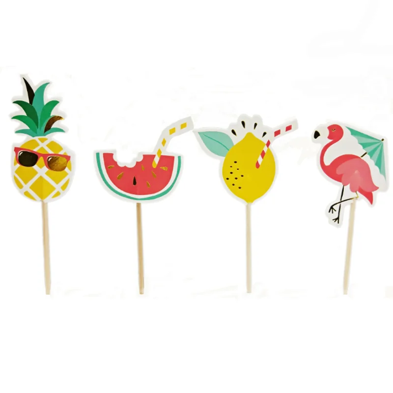 

24 pcs/set Kawaii Flamingo Party Cupcake Toppers Fruit Pineapple Cake Topper Birthday Decoration for Kids Summer Party Decor