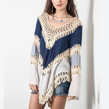 

2019 Summer Crochet Patchwork Bikini Cover Up Hollow Out Kaftan Beach Dress Swimwear Women Beach Tunic Swimsuit Pareo Cape Mujer