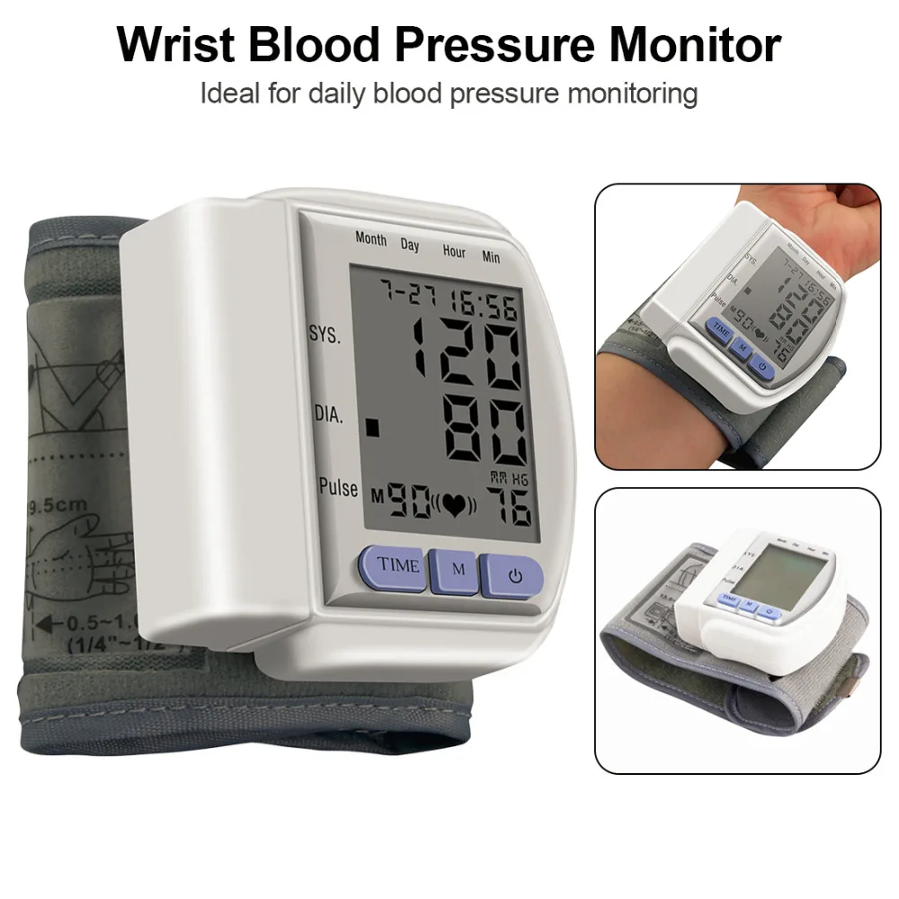 ЖК-цифровой дисплей автоматический домашний наручные кровяное давление экран импульсный сфигмоманометр и тонометр монитор пульсометр
