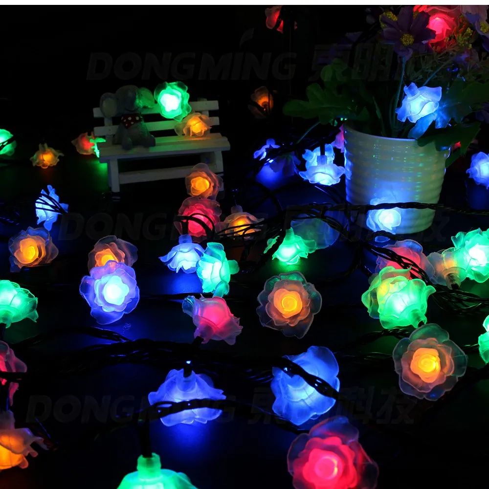 10M 80LED White Beautiful Romantic Rose Flower Fairy lights with tail Plug in Home Wedding Christmas Decoration String Lights