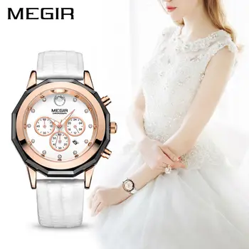 

MEGIR Luxury Brand Ladies Watch Chronograph Fashion Leather Wrist Quartz Girl Watch for Women Lovers Dress Watches Clock 2042