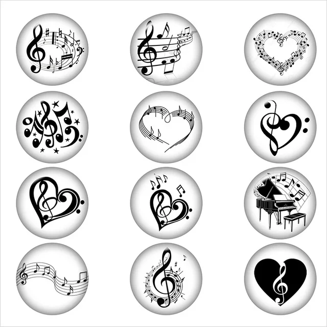 

20PCS Mixed Musical Note Snap Glass Jewelry For DIY 18MM Charm Button Snap Bracelet Necklace Jewelry