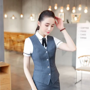 

2018 Summer Fashion Striped Vest Coat & Waistcoat Ladies Jackets Blazers Outwear For Airline Stewardess Women Tops Clothes