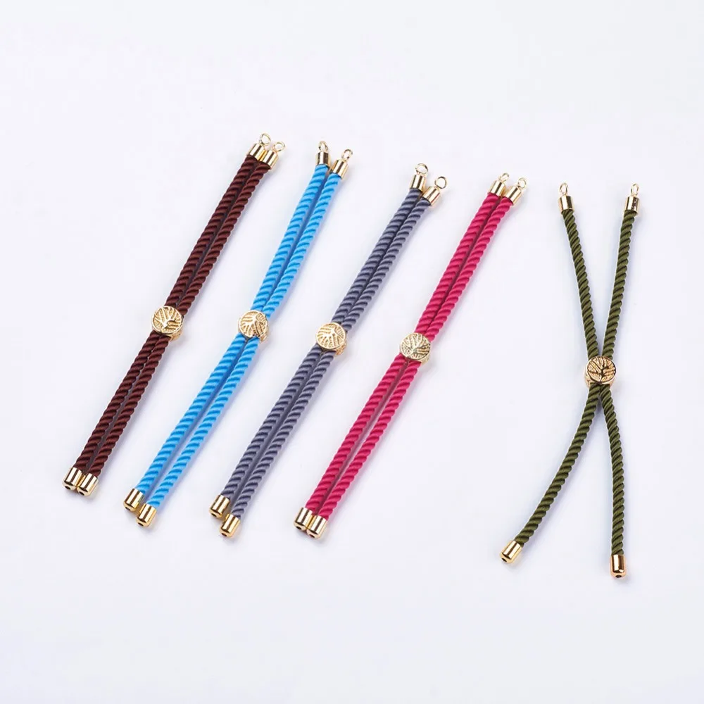 

Nylon Twisted Cord Bracelet Makings, Slider Bracelet Making, with Environmental Brass Findings, Real Gold Plated, Tree of Life,