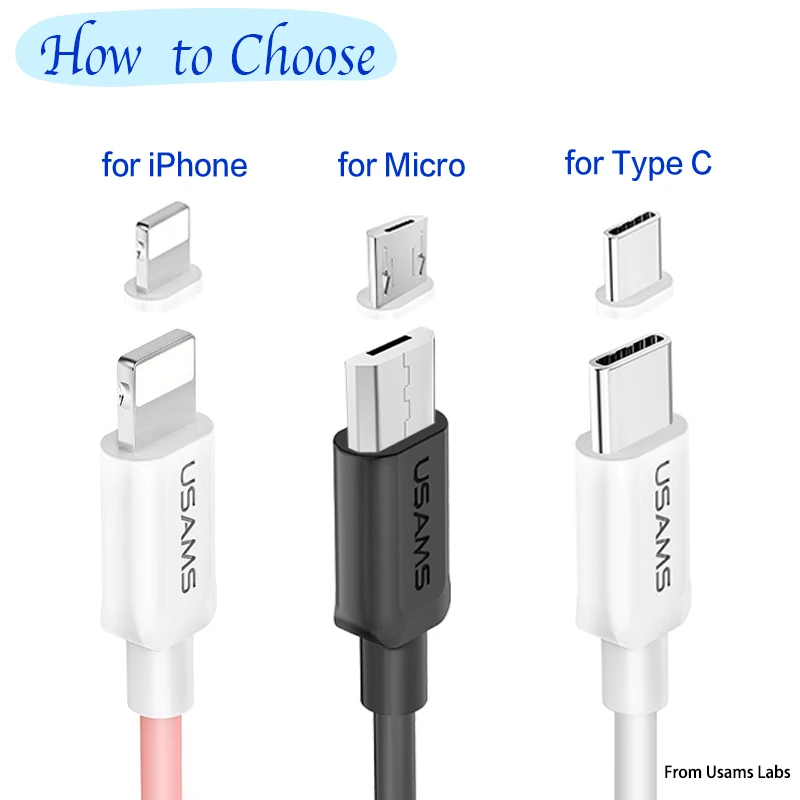 USAMS البيانات كابل يو اس بي ل فون المصغّر usb نوع C الهاتف المحمول كابل للإضاءة 2A سريع كابل الشاحن USB C سلك microusb نوع -c