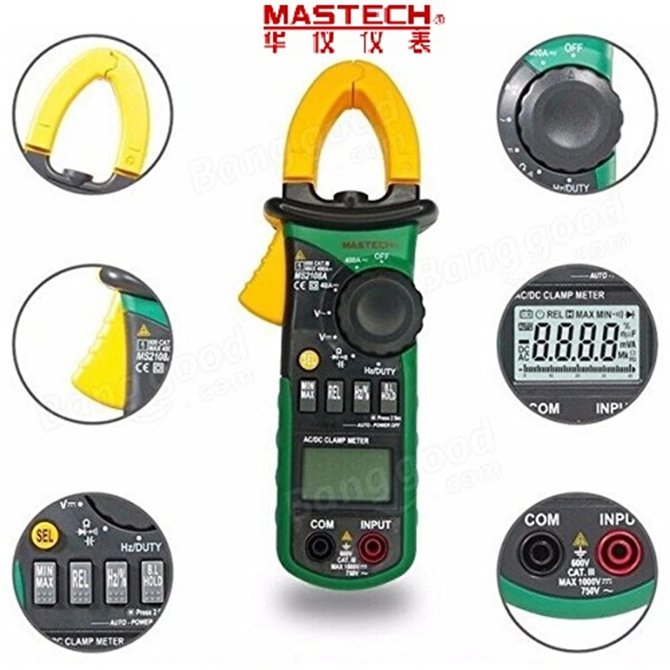 Mastech MS2108A Digital Clamp Meter Auto range Multimeter AC 400A Current Voltage Frequency clamp MultiMeter Tester Back Mastech MS2108A Digital Clamp Meter Auto range Multimeter AC 400A Current Voltage Frequency clamp MultiMeter Tester Back