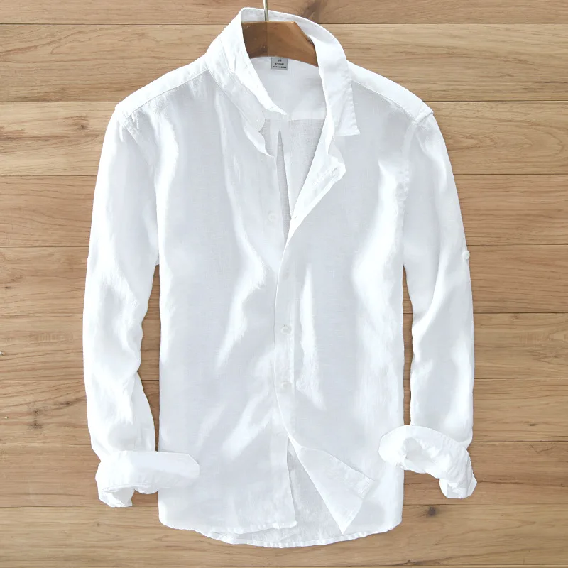 

2017 New Arrival Linen Shirt Men Solid Green Long Shirt Mens 100% Flax Casual Men Shirts Brand Soft Shirts Male Clothes #610