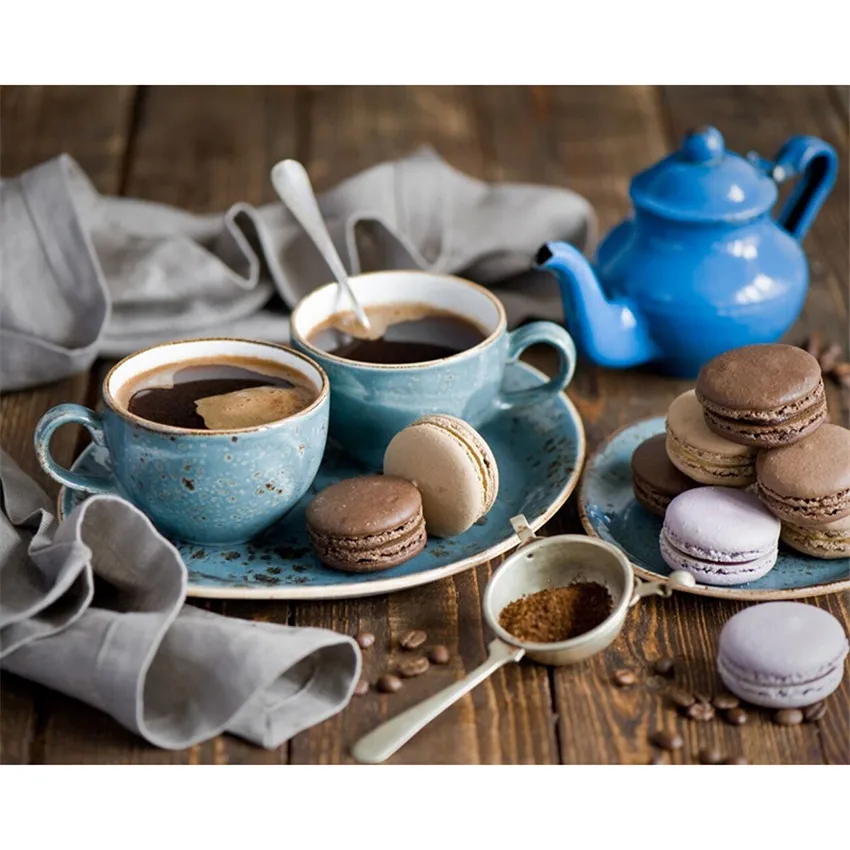 

DIY Digital Painting By Numbers Package Coffee macarons oil painting mural Kits Coloring Wall Art Picture Gift frameless