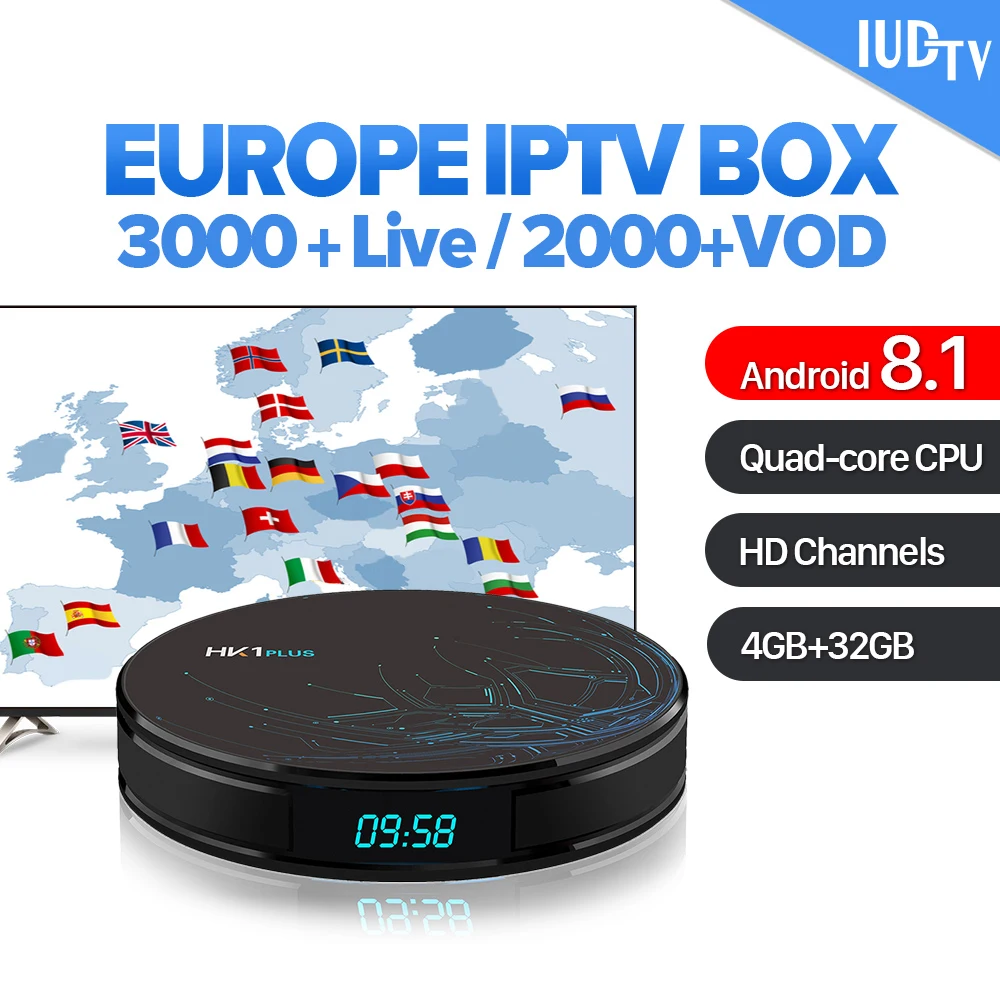 

IPTV Spain Sweden HK1Plus Android 8.1 4G 32G IUDTV IPTV Subscription Code Dual-Band WIFI IPTV France Belgium Greece Italy box